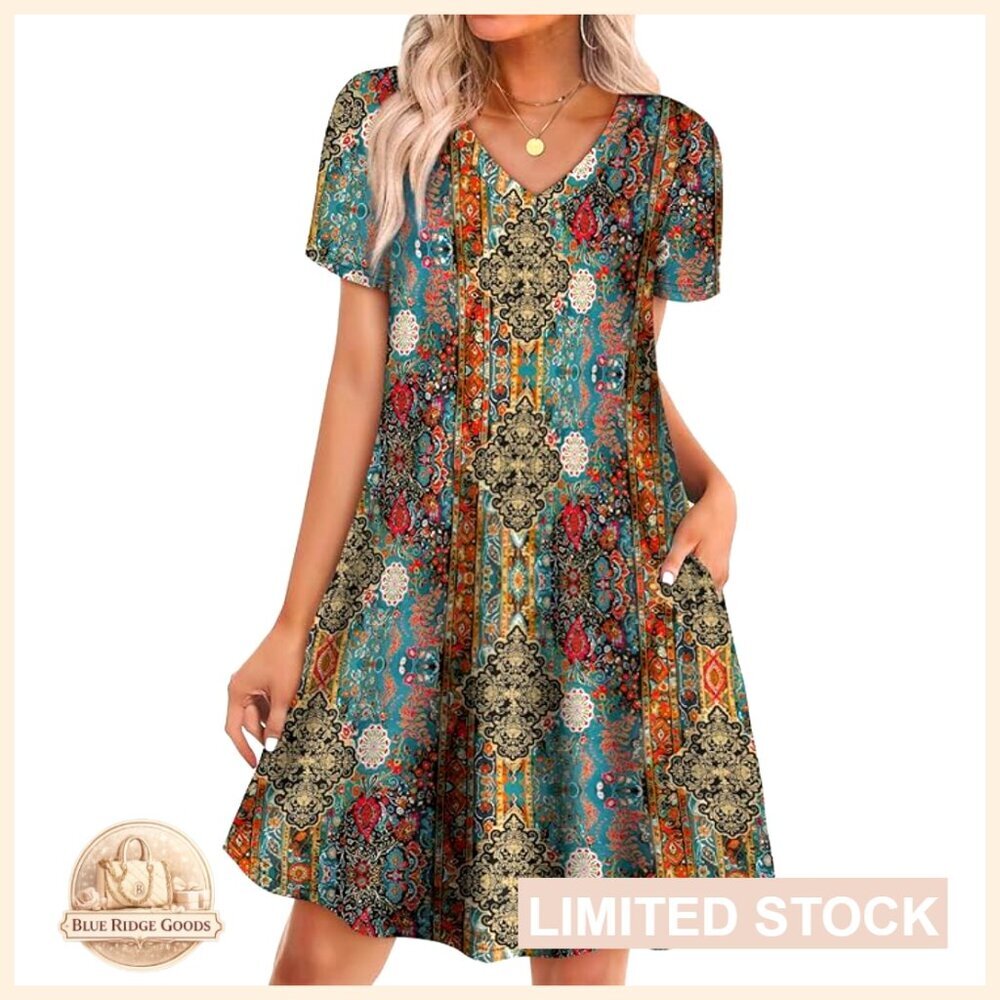 Boho Floral T-Shirt Dress Loose Fit Casual Summer Beach Vacation Outfits
